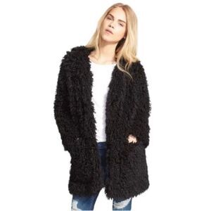 Smythe 'Mongolian' Faux Fur Shaggy Black Mid Length Coat Medium